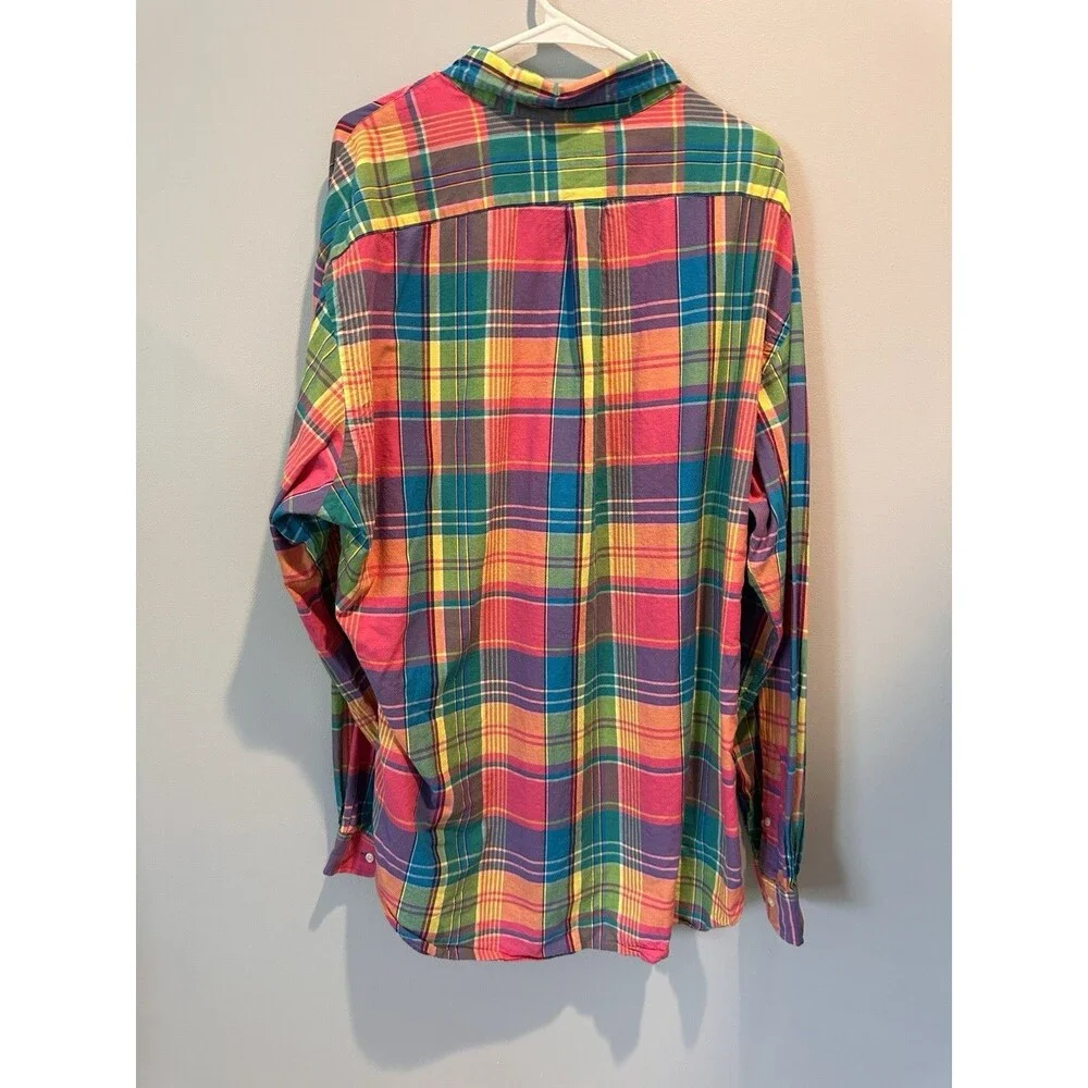 Polo Ralph Lauren 2XLT Button Down Rainbow Plaid 100% Cotton Tall Long Sleeve